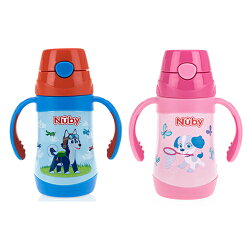 Nuby 不鏽鋼真空學習杯(細吸管)280ml(領航犬/花漾犬)★衛立兒生活館★