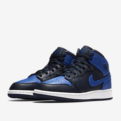 NIKE Air Jordan 1 童鞋 大童 女鞋 休閒 中童 皮革 黑 藍 【運動世界】 554725-412