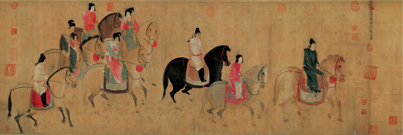 仿古畫名畫復製品唐張萱虢國夫人遊春圖十大名畫國畫字畫裝飾畫