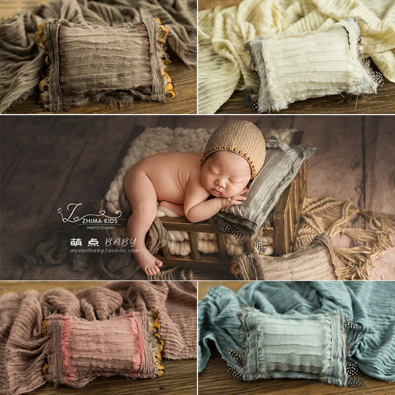 新生兒攝影羽毛枕頭裹布組合道具 影樓上門拍照輔助道具 寶寶照紗