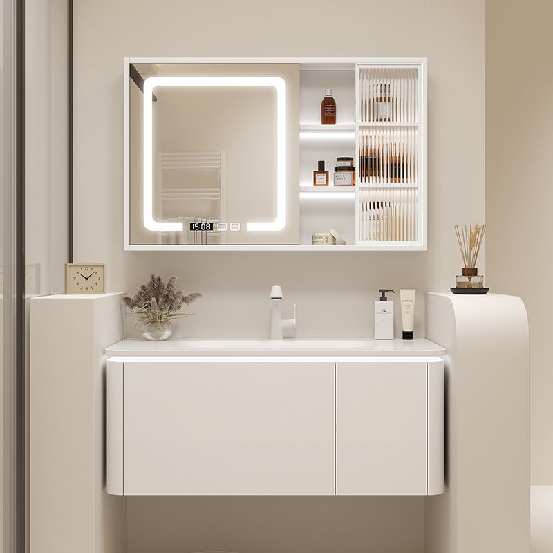 【最低價】【公司貨】圓角陶瓷一體盆現代簡約浴室柜組合衛生間智能美妝鏡柜洗臉洗漱臺