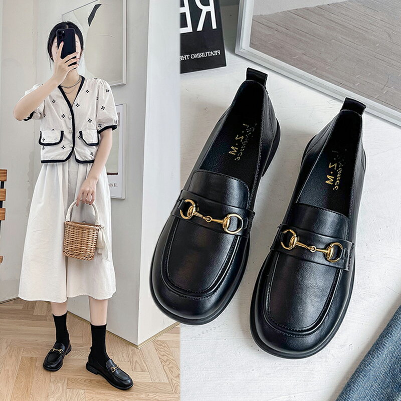 職業平底鞋軟底單鞋舒適久站不累鞋黑色工作鞋英倫風小皮鞋女軟皮 0