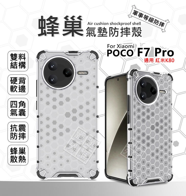 【嚴選外框】 小米 POCO F7 PRO 蜂巢 減震 透明殼 防摔殼 硬殼 四角防摔殼 硬背軟邊 手機殼 氣墊 保護殼