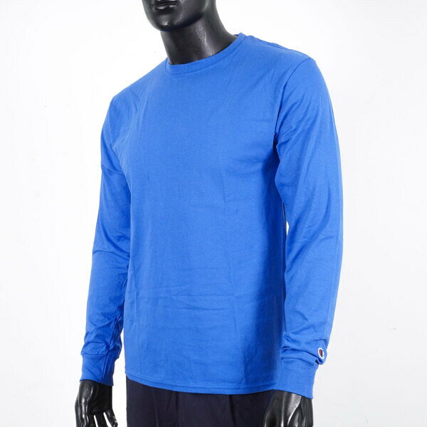 Champion [CC8C-51C] 男 長袖 上衣 T恤 美規 運動 休閒 純棉 圓領 螺紋 舒適 穿搭 簡約 寶藍