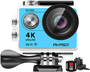 AKASO【美國代購】4K WiFi 運動攝影機 12MP超高畫質防水170度廣角EK7000 - 水藍色