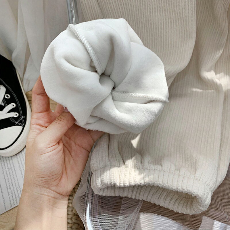 燈芯絨褲子女秋冬新款加絨加厚束腳褲衛褲學生高腰直筒哈倫運動褲