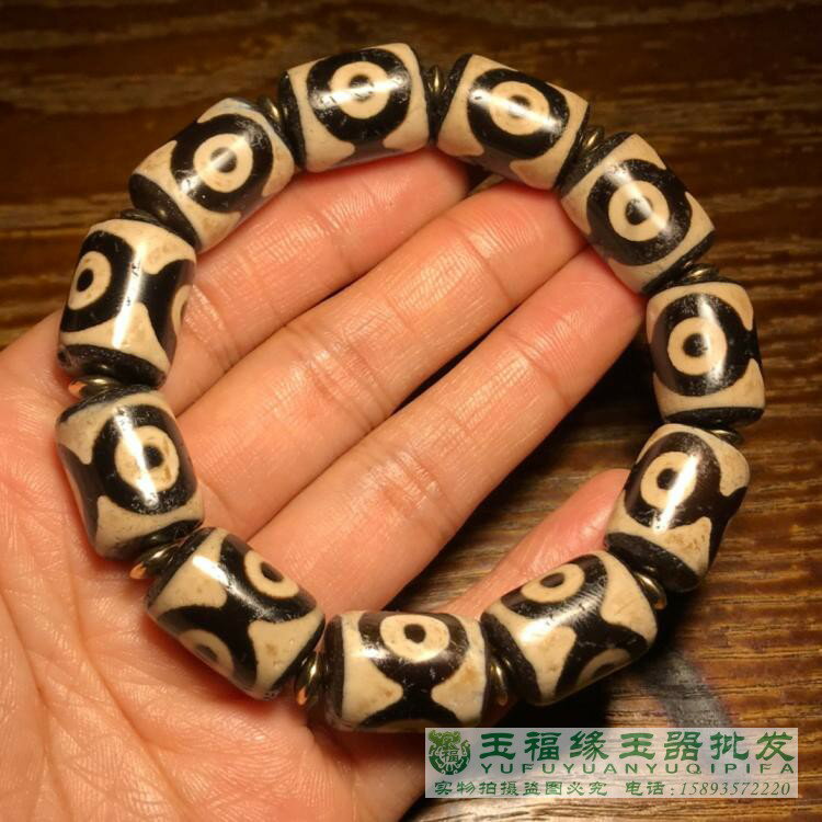 西藏老三眼天珠手鏈桶珠天珠瑪瑙原石手串老坑風化馬蹄紋三眼天珠| 協貿