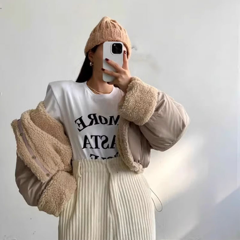 ANNAS 正韓兩面穿羊羔毛外套 大翻領短版羽絨外套 加厚保暖 泰迪熊外套 高領大衣 毛毛外套 韓國熱賣特價 4