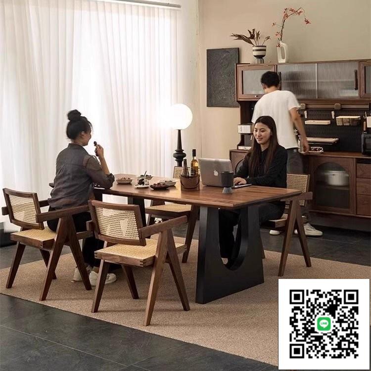 《免運客戶到付款》實木餐桌衚桃木色客廳大長餐桌椅書桌工作臺大闆一體會議辦公桌