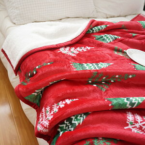 外貿圣誕印花法蘭絨羊羔絨冬季加厚雙層毛毯保暖床墊床單 不分層