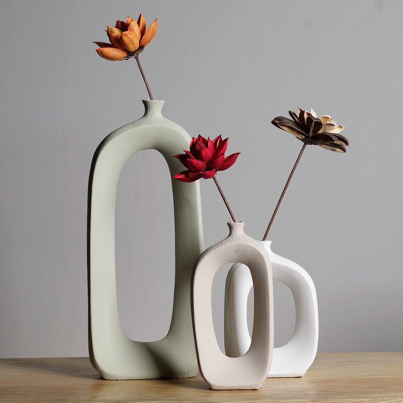 創意北歐ns風陶瓷干花花瓶花器客廳餐桌裝飾擺件瓷器工藝品