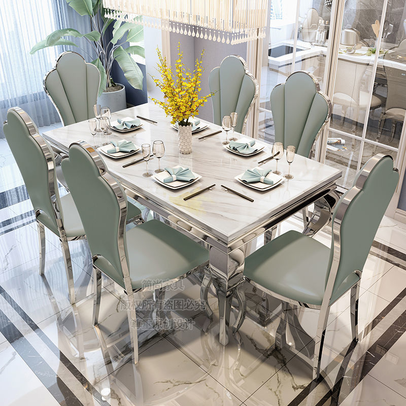 輕奢大理石餐桌椅組合歐式簡約現代家用客廳小戶型長方形餐臺飯桌