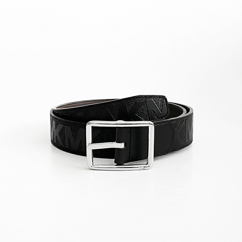 美國百分百【全新真品】Michael Kors 皮帶 配件 男款 MK logo浮雕 腰帶 34mm 黑色 CX62