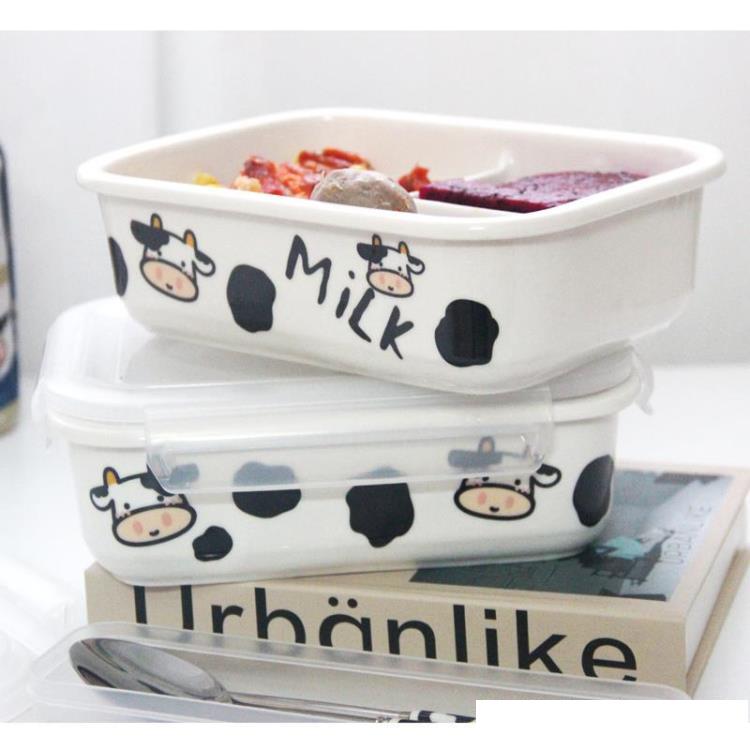 可愛卡通陶瓷奶牛分格飯盒微波爐加熱上班族學生便當日式創意家用 雙十一全館距惠