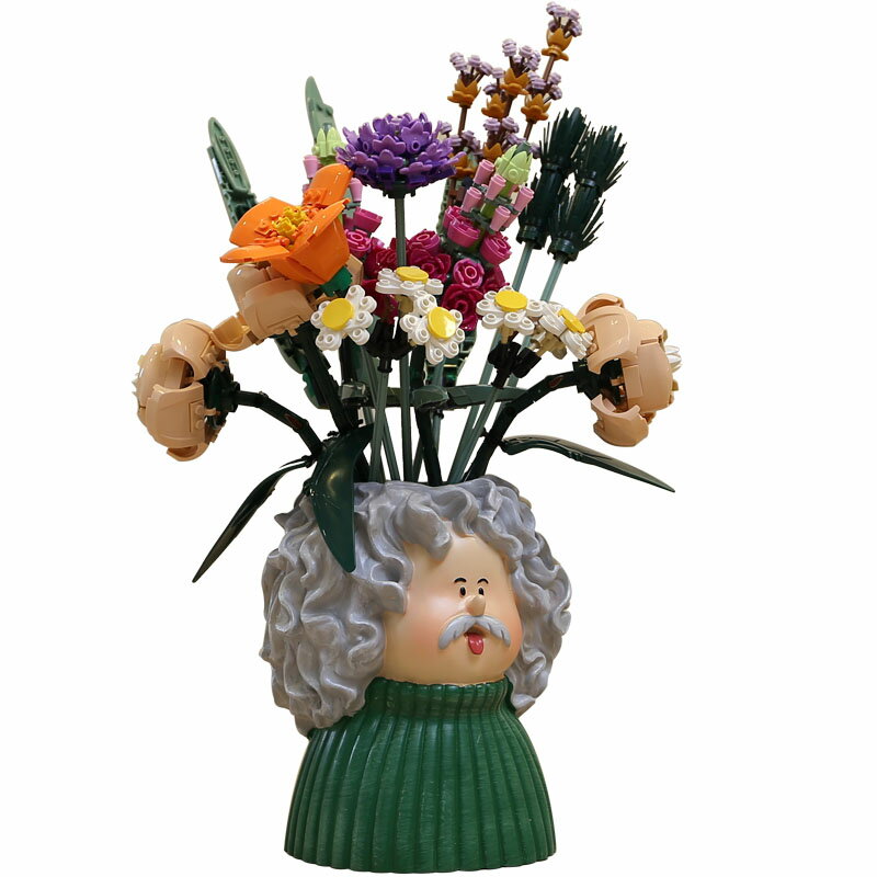創意仿真花假花客廳桌面拼裝積木花束插花擺件送朋友閨蜜生日禮物