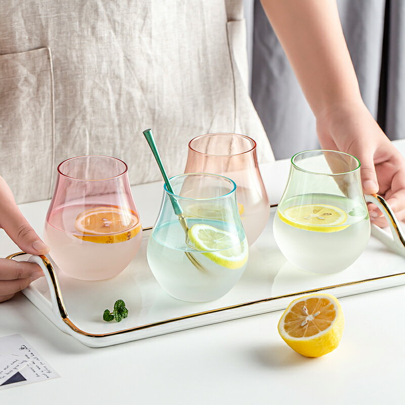 玻璃杯水杯彩色套裝ins風創意家用客廳咖啡杯網紅雪梨杯牛奶杯