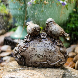 掬涵 welcome歡迎門牌創意庭院雜貨裝飾擺件水泥小鳥石頭碑雕花園