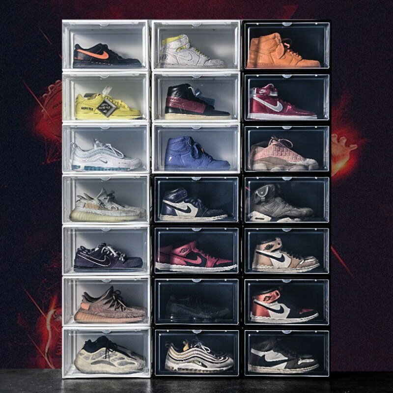 【加厚】AJ鞋盒透明塑料籃球鞋盒鞋柜收藏收納盒防塵防氧化鞋墻