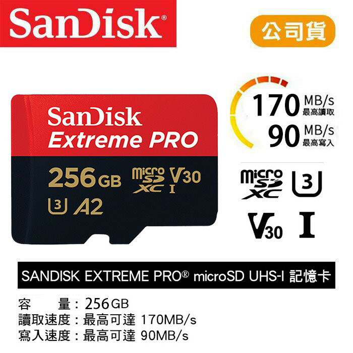 【eYe攝影】公司貨 SanDisk Extreme PRO 256G microSD TF 170M A2 記憶卡
