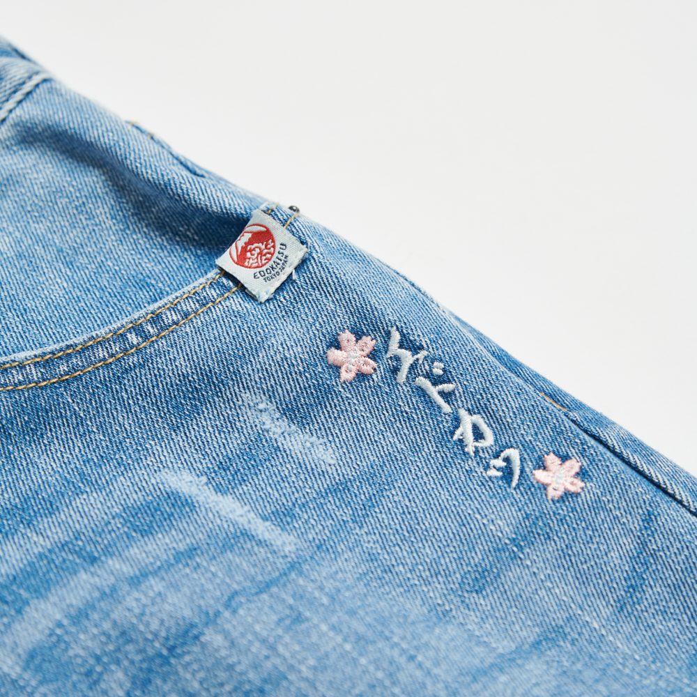 EDOKATSU江戶勝 男款 石洗雪花丹寧直筒褲 (石洗藍) 5