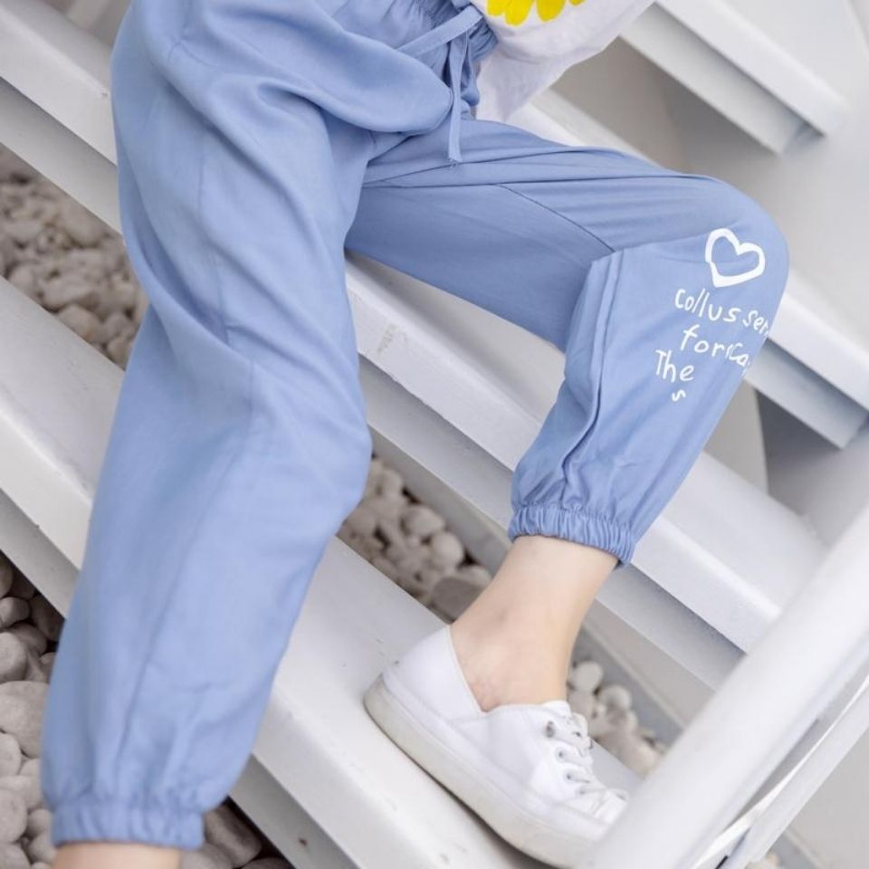 童裝褲子 女中大童長褲 學生夏季牛仔褲 夏款蘿蔔褲 薄款防蚊褲 休閑長褲 輕薄透氣運動褲【不二雜貨】