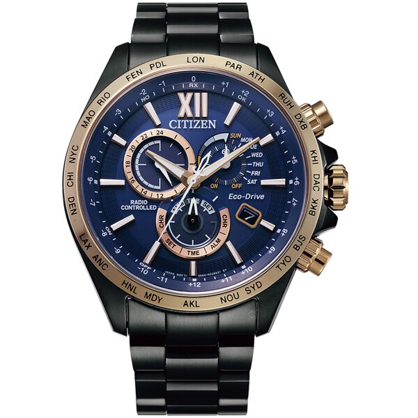 CITIZEN 星辰錶 經典光動能電波手錶(CB5837-88L)-45mm-藍面鋼帶【刷卡回饋 分期0利率】【APP下單點數13倍送】 1