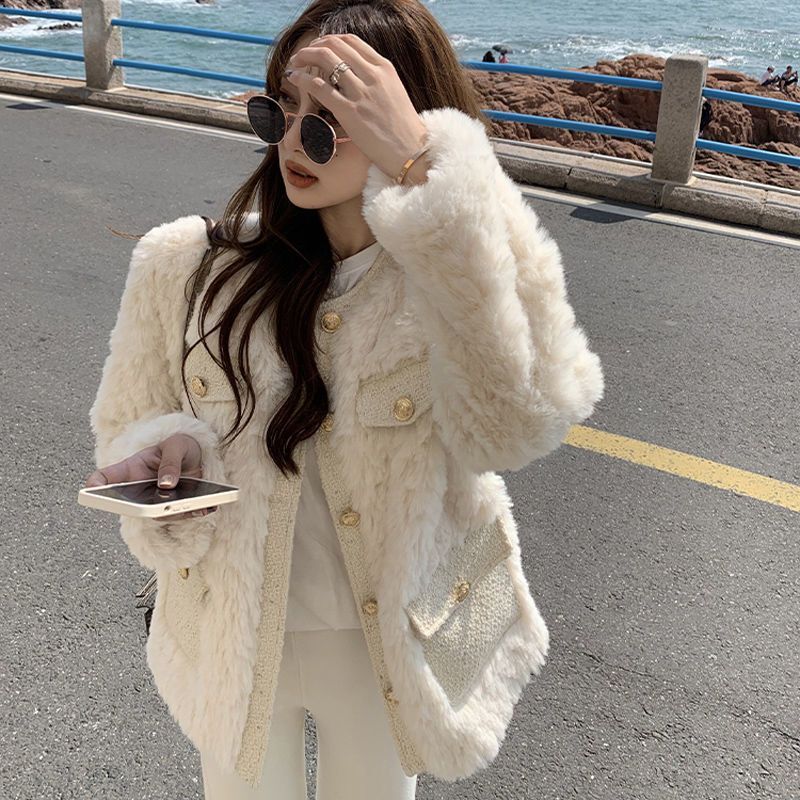 FUXI 加厚小香風羊羔絨外套女 毛絨外套 韓版寬鬆百搭毛毛外套 外穿寬鬆上衣 女裝 衣服 秋冬外套