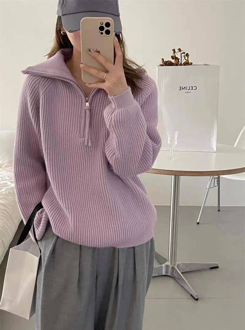 毛衣衫慵懶風翻領女高領拉鏈套頭內搭時尚百搭秋冬新款