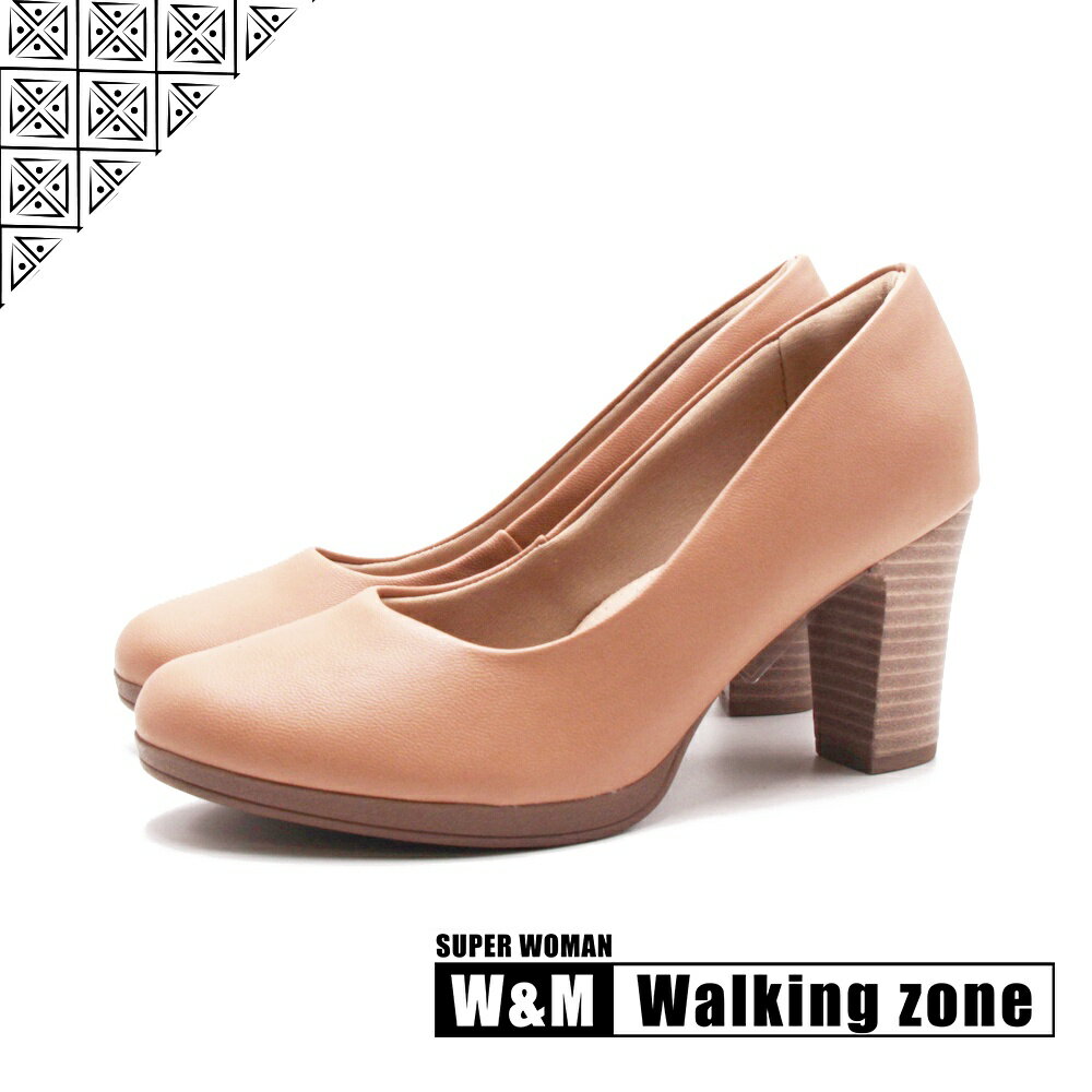 WALKING ZONE SUPER WOMAN系列 素面木紋高跟鞋 女鞋－奶茶棕