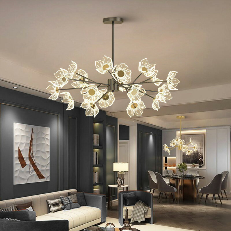 客廳吊燈簡約現代北歐創意藝術花朵燈輕奢全銅家用臥室餐廳燈具
