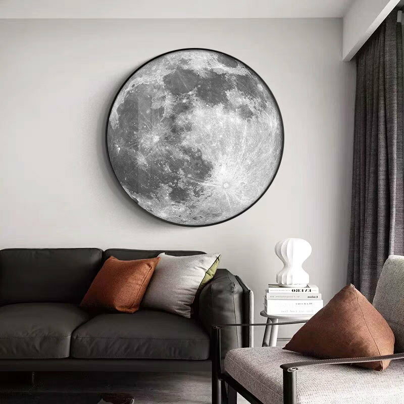 月球宇宙星空玄關走廊圓形裝飾畫客廳背景墻掛畫輕奢大氣創意壁畫