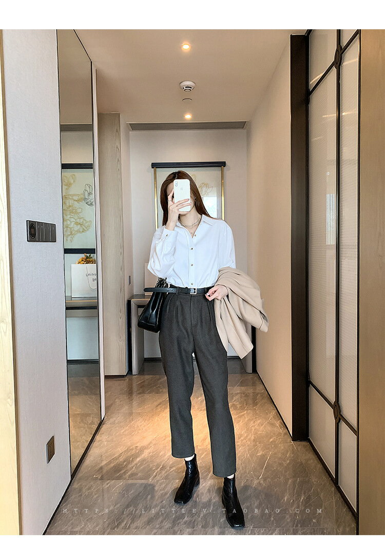 女裝 外套 韓系風 氣質上衣 韓版  襯衫女秋冬疊穿設計感上衣燈芯絨復古港味長袖磨毛白襯衣外套 7