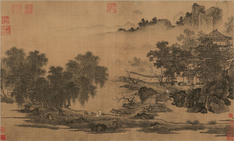 仿古畫名畫復製品畫心宋劉松年四景山水圖夏66-40釐米國畫字畫