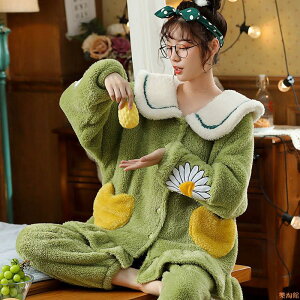 睡衣加厚 睡衣女法蘭絨秋冬季加厚大碼可愛韓版學生宿舍珊瑚絨家居服套裝女
