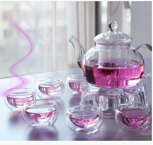 耐熱透明玻璃茶具套裝過濾花茶壺花草茶杯茶盤四合一 800ml