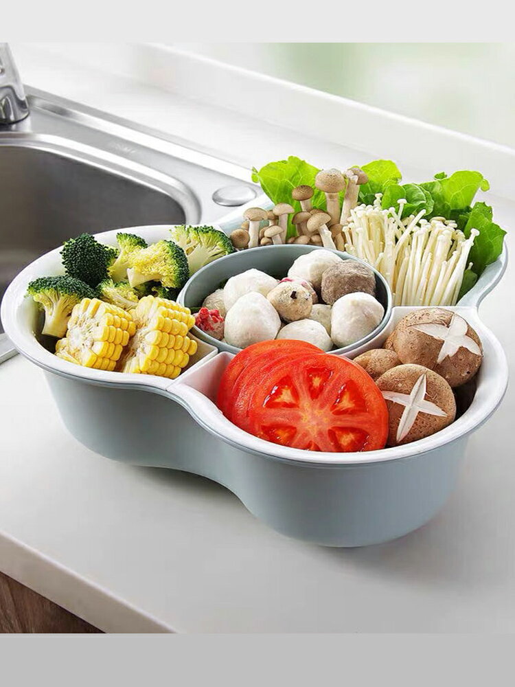 三角瀝水籃雙層水果籃廚房火鍋拼盤家用簡約洗菜盆多功能分格菜籃