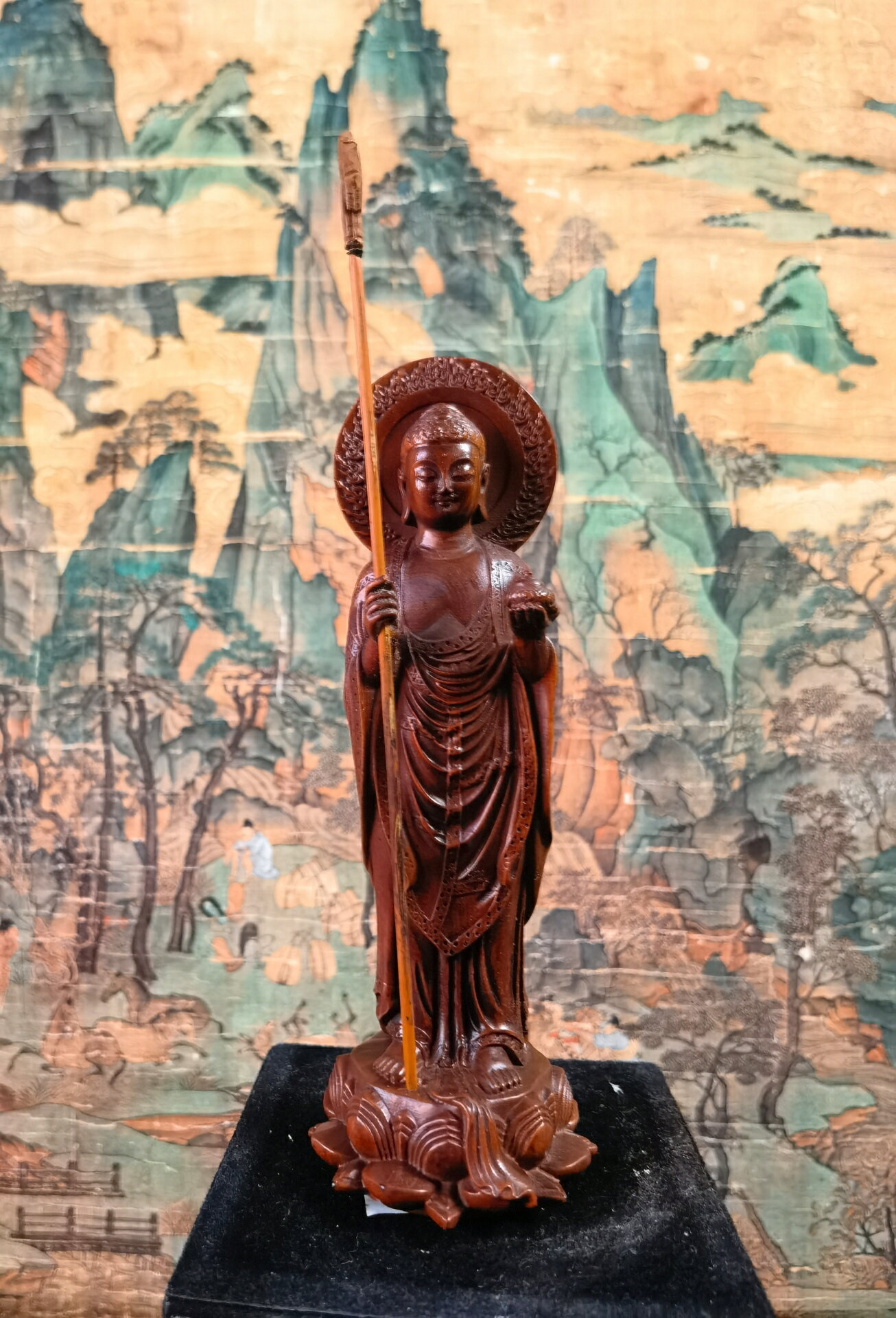 小葉黃楊木雕～佛像，高15*4厘米，重76克，保真小葉黃楊木