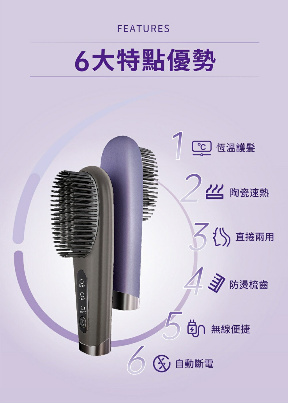 【2024年超夯新品】美國 WHALL 負離子 無線 直髮梳 WR-301 梳子 負離子梳 5