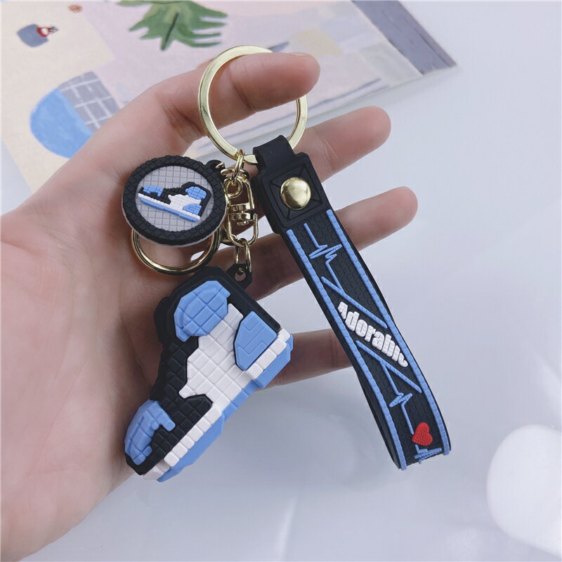 網紅情侶款迷你立體球鞋鑰匙扣創意男女馬賽克積木籃球鞋鑰匙鏈
