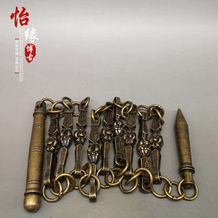古董古玩銅器 黃銅鐘馗九節鞭 農村老物件舊貨防身收藏珍品