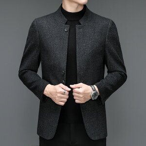 西裝外套修身西服-立領條紋休閒中式男外套74da7【獨家進口】【米蘭精品】