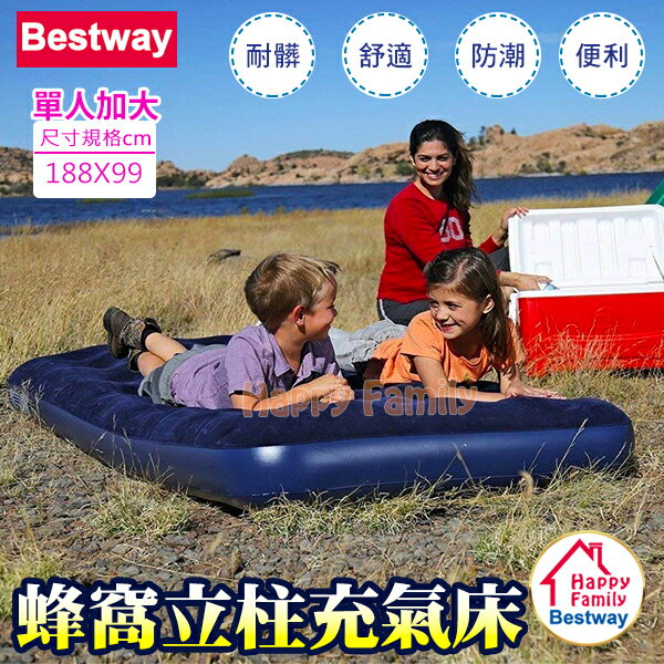 【歡樂家庭零售批發網】歐洲Bestway (寬99cm) 海軍藍蜂窩植絨單人加大充氣床 / 充氣墊 / 居家睡墊 / 休閒充氣床 / 露營床墊 / 野營睡墊 (67001)