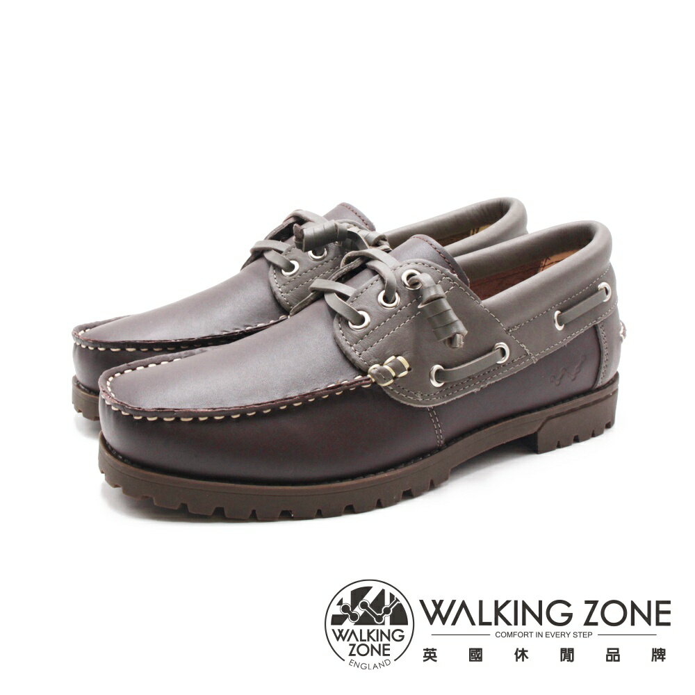 WALKING ZONE(男)雙色款 logo帆船雷根鞋 男鞋－咖啡灰
