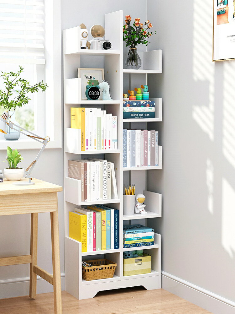 簡易兒童書架靠墻落地小型網紅置物架簡約現代家用書櫃家用收納架-快速出貨