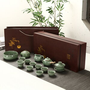 功夫茶具套裝家用整套哥窯喝茶茶具套裝陶瓷中式高檔輕奢送禮禮盒