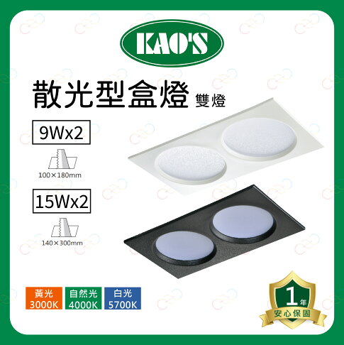 KAOS LED 散光型盒燈 雙燈 9W 15W 散光盒燈 2燈 長方型崁燈 投射燈 (A Light) 1