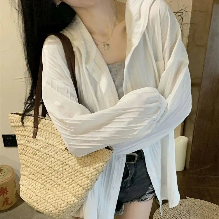 FUXI 薄款連帽防曬外套女 長袖防曬衣 慵懶風寬鬆休閒百搭開衫 薄外套 女裝