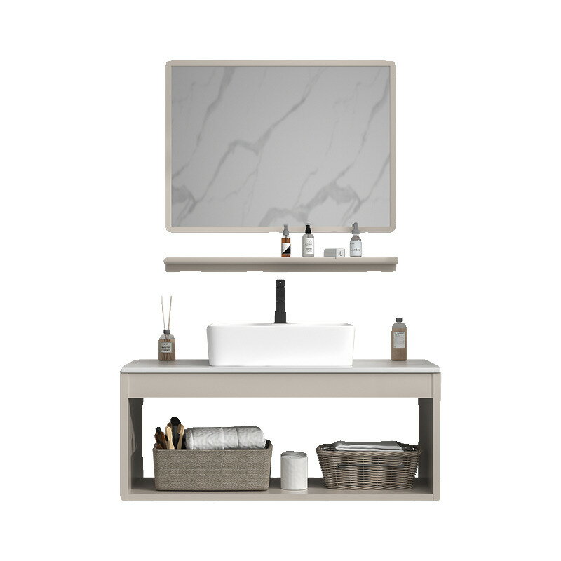 衛生間洗漱臺陶瓷一體盆防水太空鋁浴室柜超窄洗手盆洗臉盆柜組合/洗手盆/洗臉盆/洗漱盆/陶瓷盆/浴室盆/鏡櫃洗手盆一體式