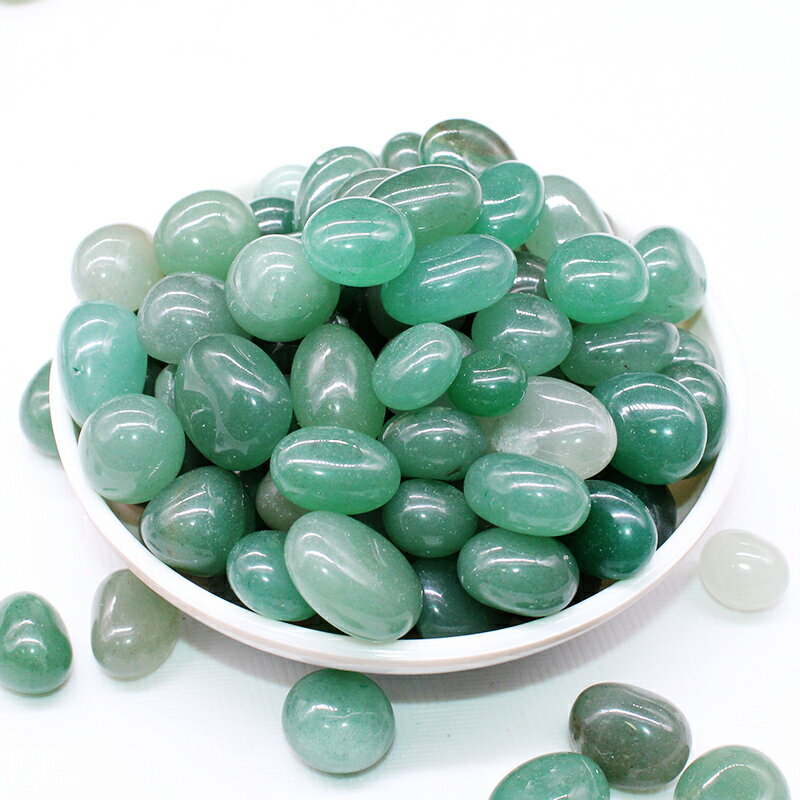 天然綠色水晶碎石東陵玉橢圓形礦物魚缸裝飾造景小石頭原料| 協貿國際