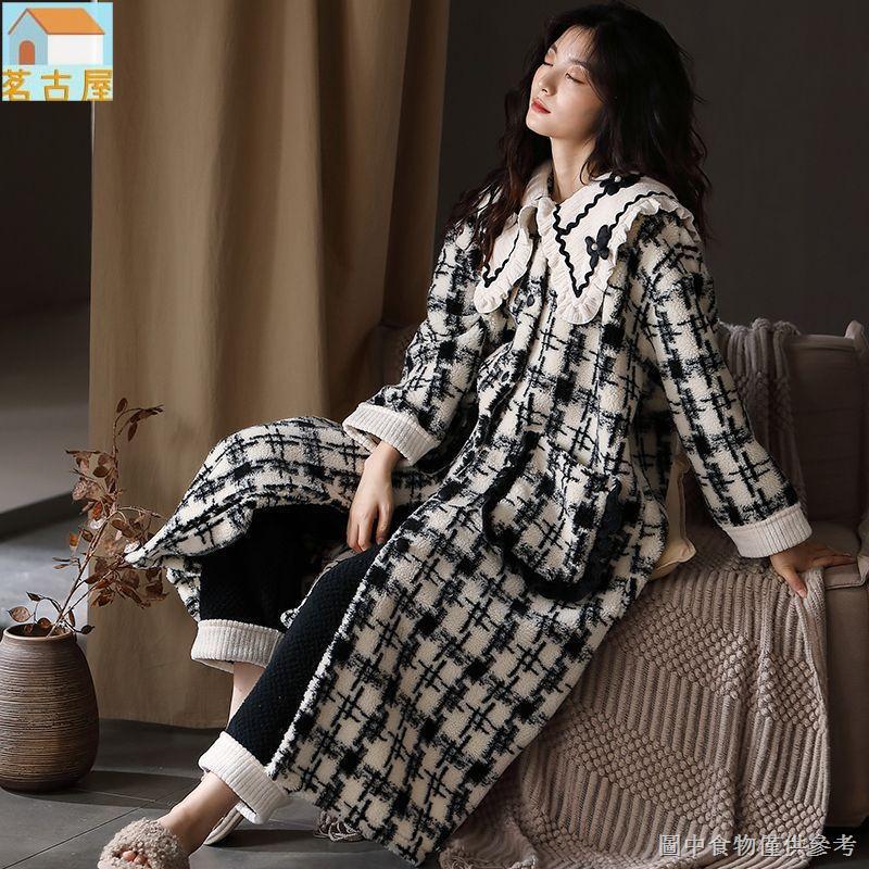 法蘭絨秋冬季睡衣女士睡袍加厚刷毛珊瑚絨高檔可愛浴袍長款家居服